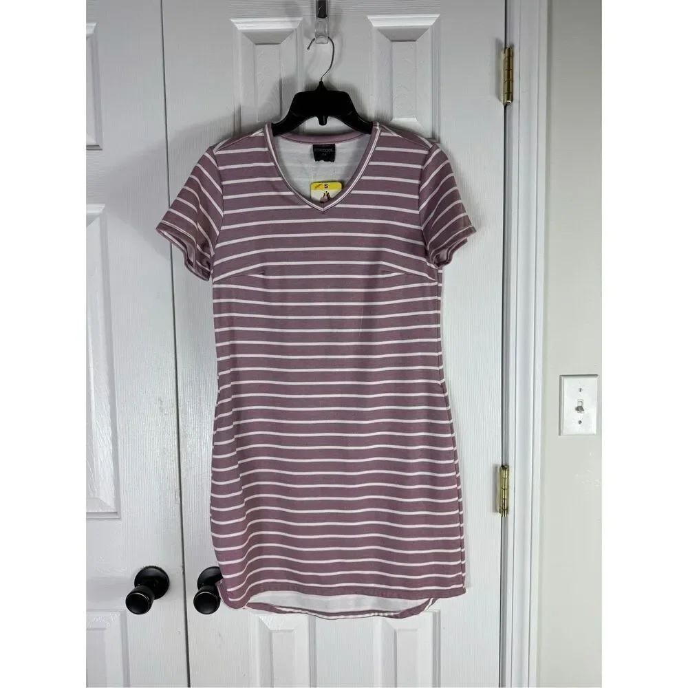 NWT 32 Cool Womens Purple Striped Short Sleeve V Neck T Shirt Dress Size Small